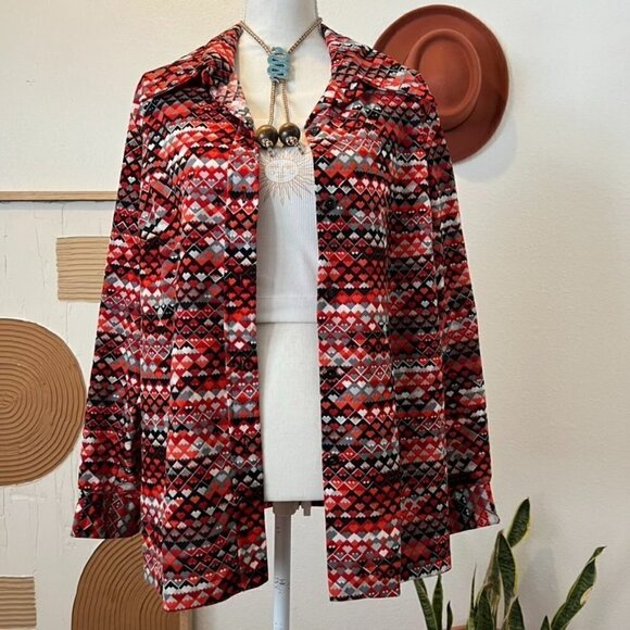 M'lady Vintage 70s Red Southwestern Mountain Abstract Print Long Sleeve Blouse - Picture 1 of 11